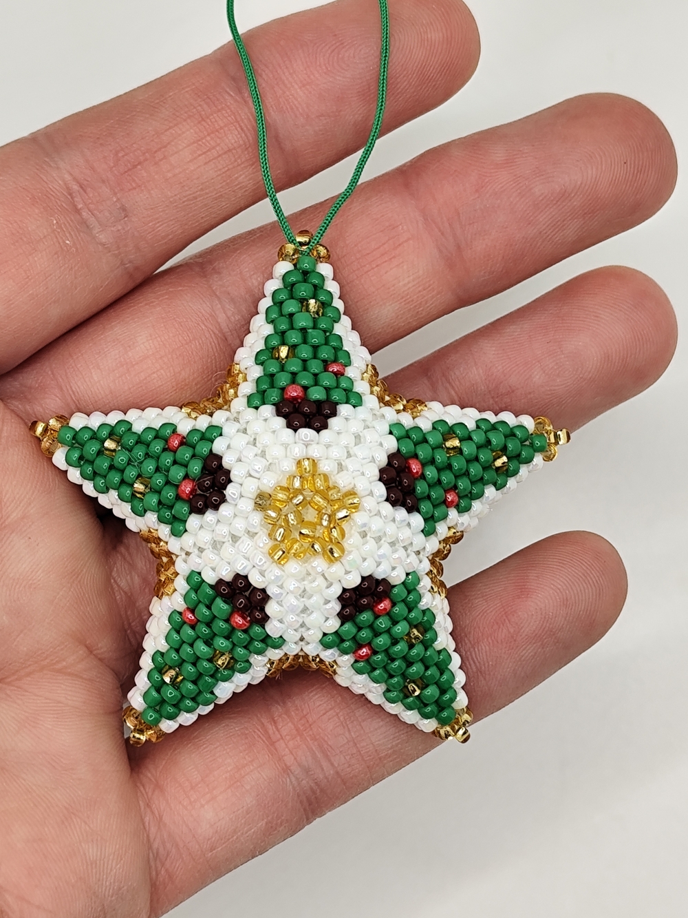 Handmade Beaded Star Christmas Tree Ornament